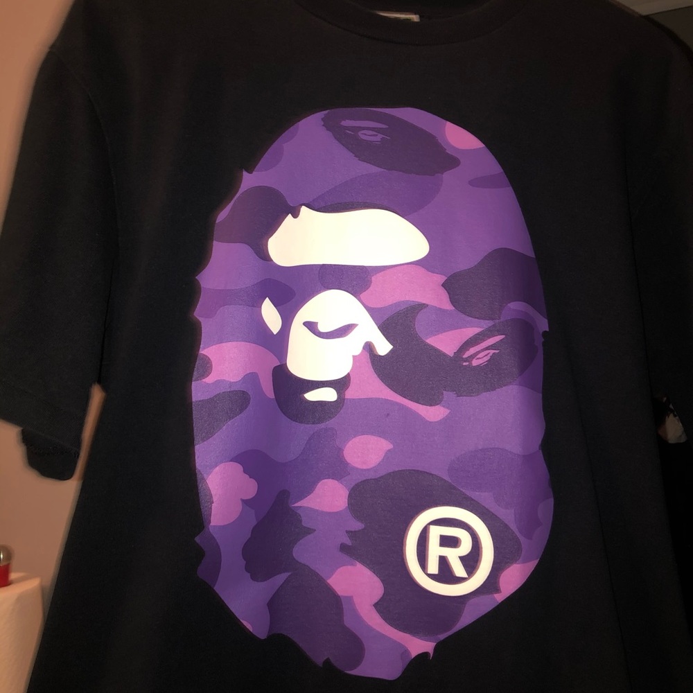 Bape tee large purple camo ape logo head